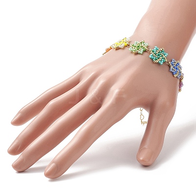 Handmade Seed Braided Octagram Link Chain Bracelet BJEW-MZ00009-1