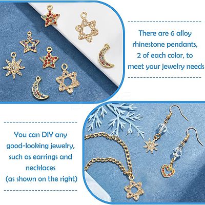 12Pcs 6 Style Alloy Rhinestone Pendants FIND-FH0002-72-1