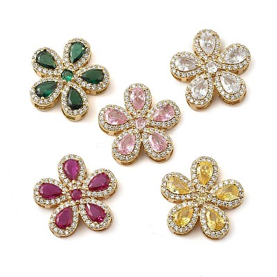 Brass Pave Cubic Zirconia 5-Petal Flower Multi-Strand Links KK-I276-30G-1