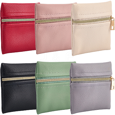 6Pcs 6 Colors Square PU Leather Jewelry Gift Zipper Bags ABAG-CL0001-01-1