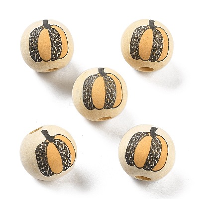 Halloween Printed Schima Wood European Beads WOOD-G023-07D-1