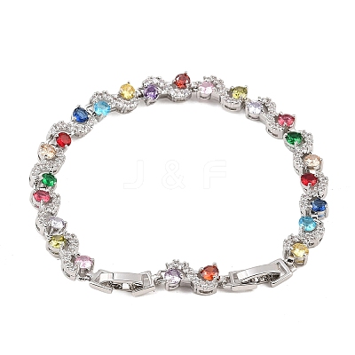 Platinum Tone Brass Micro Pave Cubic Zirconia Tennis Bracelets BJEW-B160-08P-1