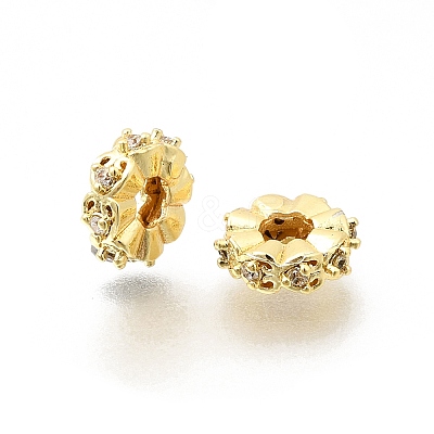 Brass Micro Pave Clear Cubic Zirconia Spacer Beads KK-Z156-13G-01-1
