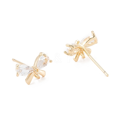 Brass Micro Pave Clear Cubic Zirconia Stud Earring Findings X-KK-D063-15G-1