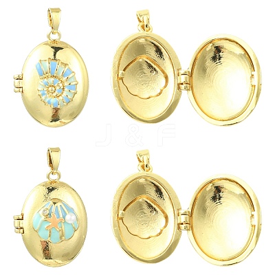4Pcs 2 Styles Brass Enamel Locket Pendants KK-CJ0005-56-1