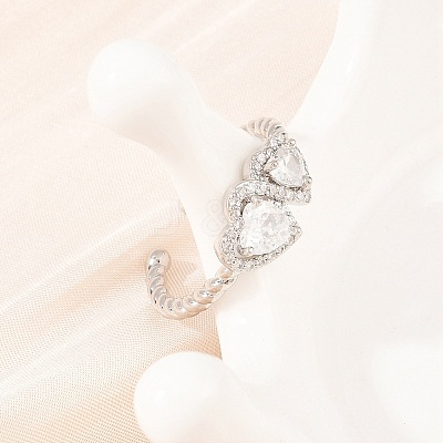 Brass Micro Pave Cubic Zirconia Cuff Open Rings for Women RJEW-C153-04P-1