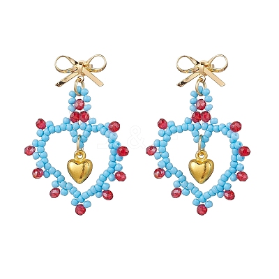 Glass Seed Beads Dangle Stud Earrings EJEW-MZ00396-04-1