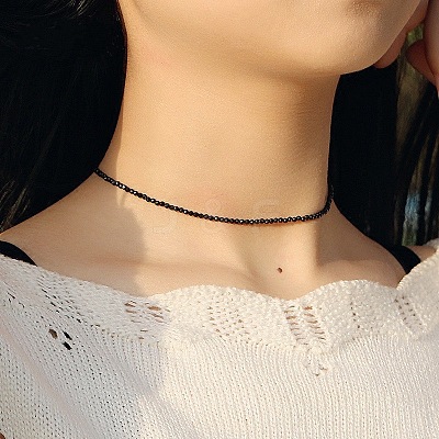 Glass Faceted Rondelle Beaded Choker Necklaces with Zinc Alloy End Chains BU2410-1-1
