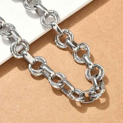 304 Stainless Steel Textured Double Ring Link Chain Necklaces NJEW-S453-02P-C-1