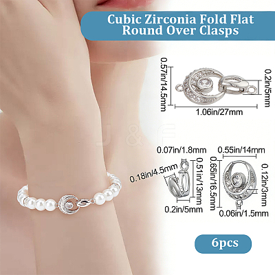 6Pcs Brass Micro Pave Clear Cubic Zirconia Fold Over Clasps KK-BBC0028-91-1