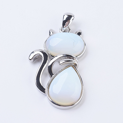 Opalite Kitten Pendants G-P352-B01-1