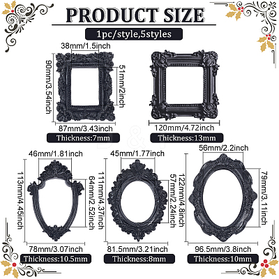 5Pcs 5 Styles Resin Embossed Photo Frames AJEW-FG0003-33-1