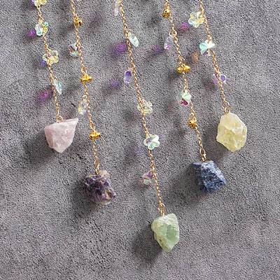 Sun Natural & Synthetic Mixed Stone Chips Hanging Suncatchers HJEW-F027-03-1