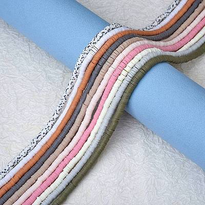 10 Strands 10 Colors Flat Round Handmade Polymer Clay Beads CLAY-SZ0001-98-1