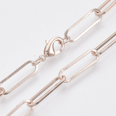 Brass Flat Oval Paperclip Chain Necklace Making MAK-S072-07B-RG-1
