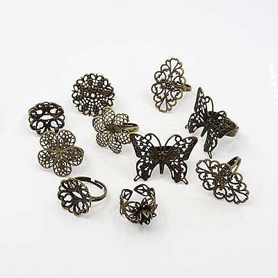 Adjustable Brass Filigree Ring Components X-KK-G233-M04-1
