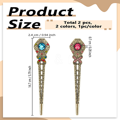 2Pcs 2 Colors Vintage Alloy Hair Sticks OHAR-LP0004-01A-1