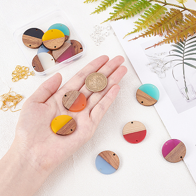 DIY 8 Pairs Flat Round Resin & Walnut Wood Earring Makings DIY-FH0001-93-1