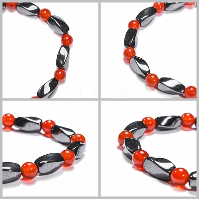Round Natural Carnelian Stretch Bracelets X-BJEW-G072-13-1