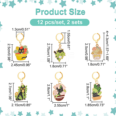 Potted Plant with Cat Alloy Enamel Pendant Stitch Markers HJEW-AB00313-1