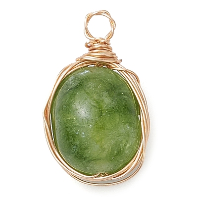 Dyed Natural Malaysia Jade Copper Wire Wrapped Pendants PALLOY-JF02879-1