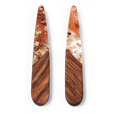 Transparent Resin & Walnut Wood Pendants RESI-N039-69D-1