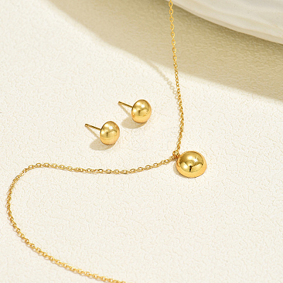 Stainless Steel Half Round Pendant Necklace & Stud Earrings Sets for Women UL7820-1