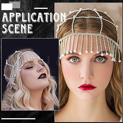 ABS Imitation Pearl & Rhinestone Mesh Headpiece Cap AJEW-WH20017-85P-1