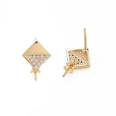 Brass Micro Pave Clear Cubic Zirconia Stud Earring Findings KK-S364-137-1