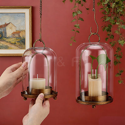 2Pcs Iron & Glass Wall-mounted Candle Holders AJEW-WH0481-732-1