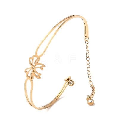 Bowknot 304 Stainless Steel & Rhinestone Cuff Bangles for Women BJEW-Z176-02G-1