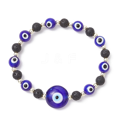 Natural Lava Rock & Handmade Lampwork Beads Stretch Bracelets BJEW-JB11984-02-1