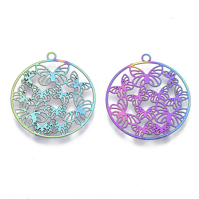 Ion Plating(IP) 201 Stainless Steel Filigree Pendants X-STAS-T057-17-1