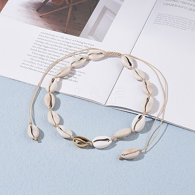 Natural Cowrie Shell Beads Beaded Necklaces X-NJEW-JN03744-02-1