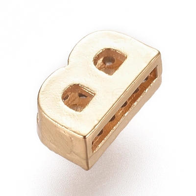 Golden Plated Brass Micro Pave Cubic Zirconia Slide Charms ZIRC-L075-61B-G-1