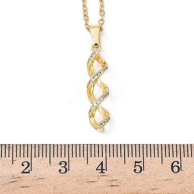 Brass Micro Pave Clear Cubic Zirconia Twist Pendant 304 Stainless Steel Chain Necklaces for Women NJEW-D341-08G-1
