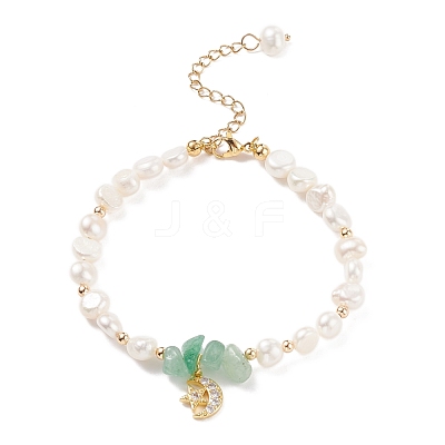Gemstone Chips & Pearl Beaded Bracelet BJEW-JB08236-1