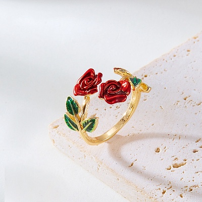 Rose Alloy Enamel Cuff Rings for Women FS-WGBA561-04-1