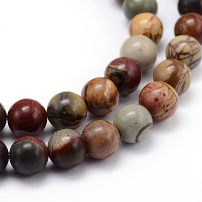 Natural Polychrome Jasper/Picasso Stone/Picasso Jasper Round Bead Strands X-G-J303-16-4mm-1