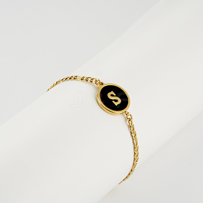 Flat Round with Letter Pattern 304 Stainless Steel Link Bracelets FS-WG4692B-17-1