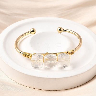 Natural Quartz Crystal Beads Cuff Bangles for Women BJEW-Q035-01G-08-1