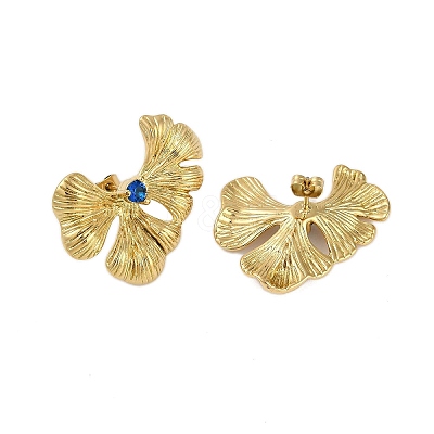 Ion Plating(IP) 304 Stainless Steel Leaf Stud Earrings for Women EJEW-K281-28G-1