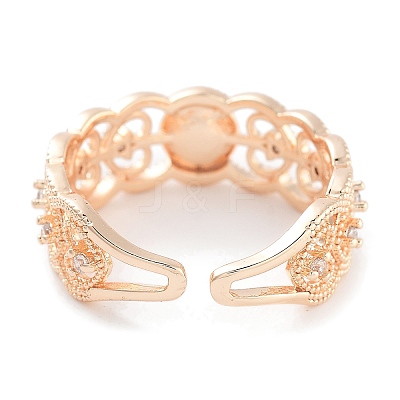 Rack Plating Heart Brass Micro Pave Cubic Zirconia Open Cuff Ring Settings KK-Z071-26KCG-1