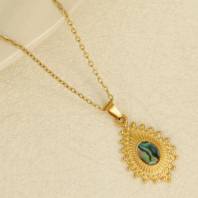 304 Stainless Steel Pave Natural Paua Shell Teardrop Pendant Necklaces RV9484-3-1