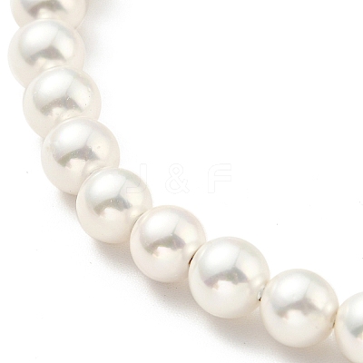 Shell Pearl Beaded Slider Bracelet with Brass Snake Chain BJEW-B066-01B-01-1