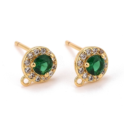 Brass Micro Pave Cubic Zirconia Stud Earrings Findings ZIRC-C030-01G-1