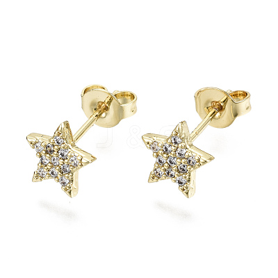Brass Micro Pave Clear Cubic Zirconia Stud Earrings EJEW-T046-30G-NF-1