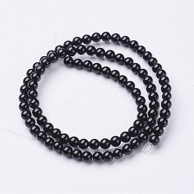 Natural Black Onyx Round Beads Strands GSR4mmC097-1