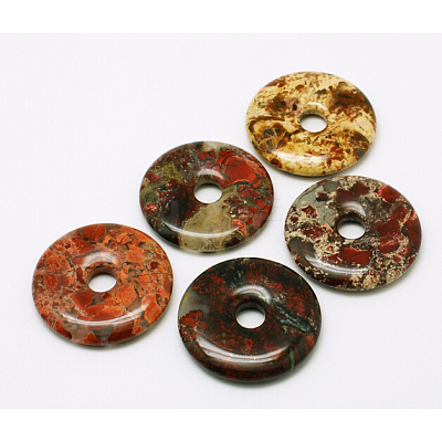 Donut/Pi Disc Natural Gemstone Pendants G-L234-40mm-03-1