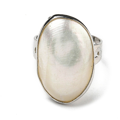 Platinum Plated Brass White Shell Finger Rings RJEW-E023-03-1